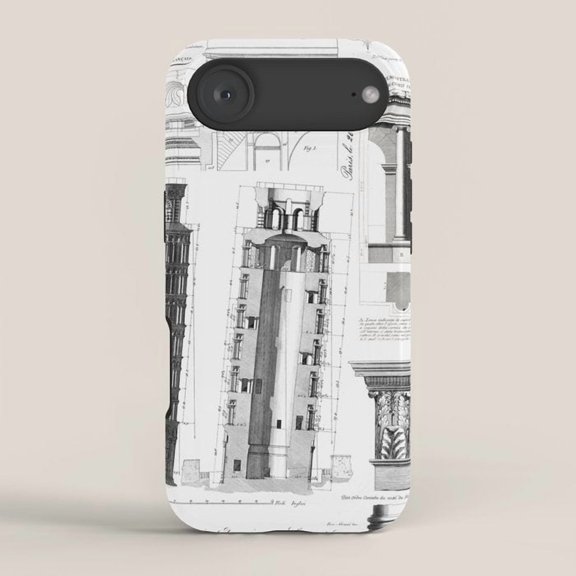 Monochrome Architectural Tower Blueprint Tough Case for Apple iPhone, Polycarbonate and TPU