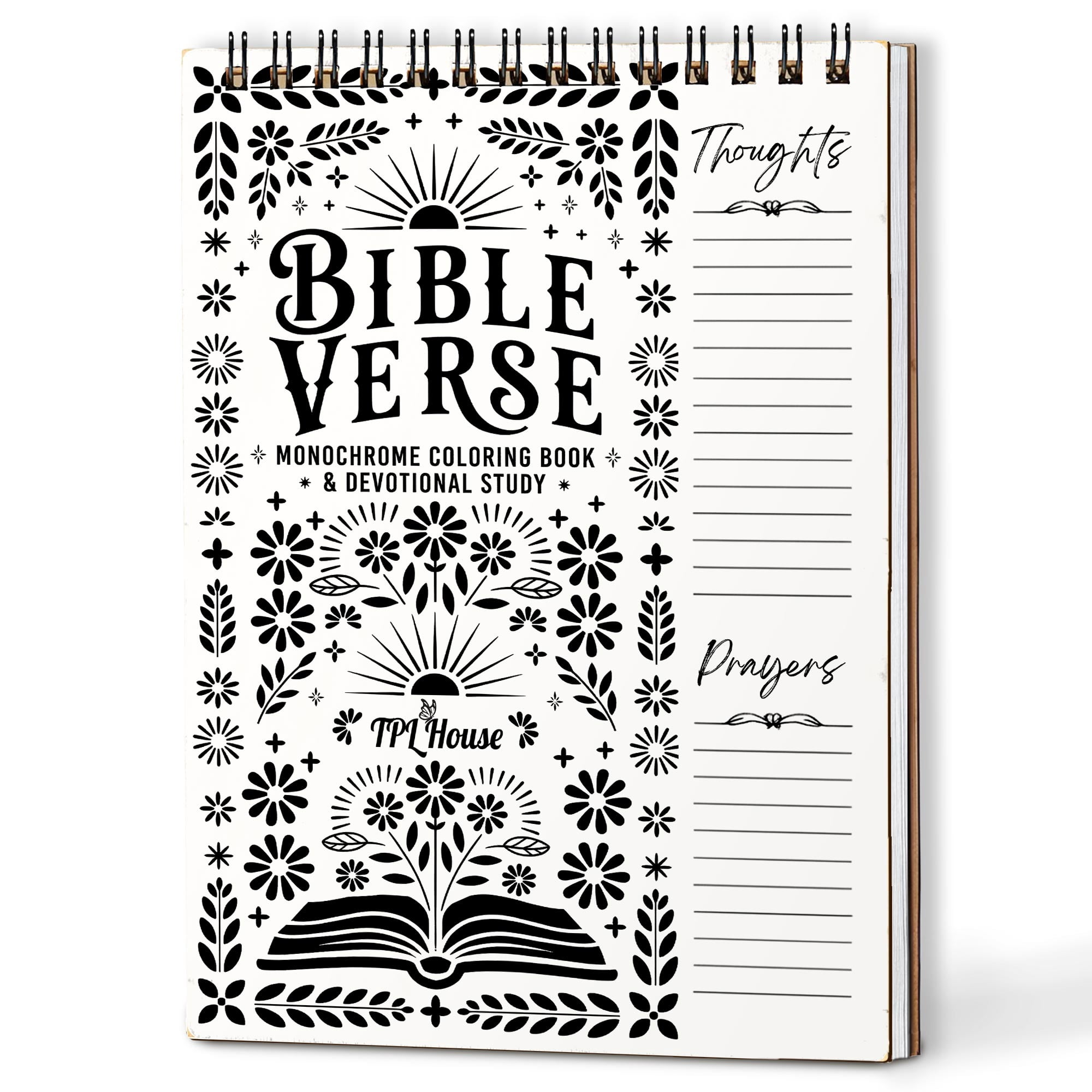 Monochrome Bible Verse Coloring Book for Adults, 30 Minimalist Scripture Art Pages with Reflection & Prayer Space, Spiral Bound, A4 or A5 Softcover or Wood Cover