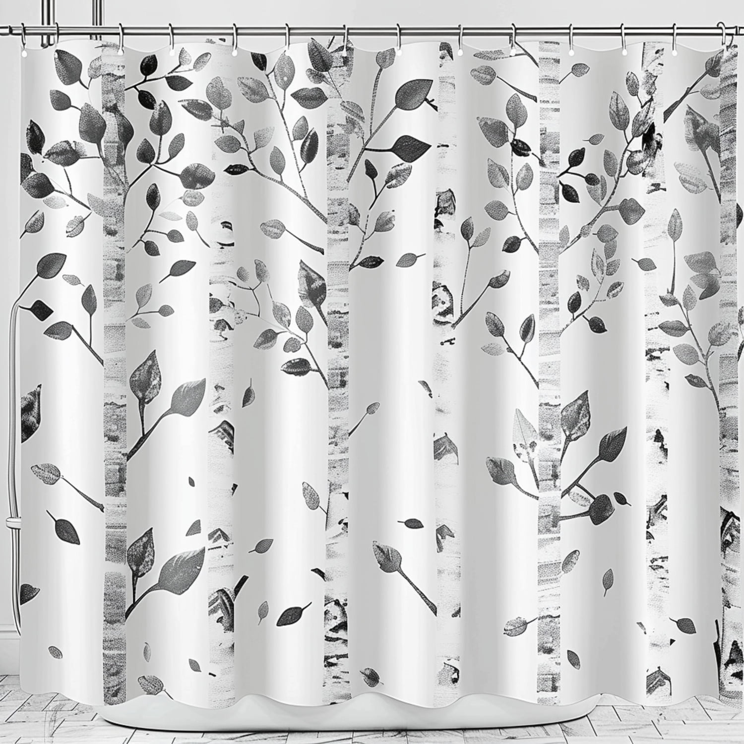 Monochrome Birch Trees Shower Curtain Gray Black White Bathroom Decor