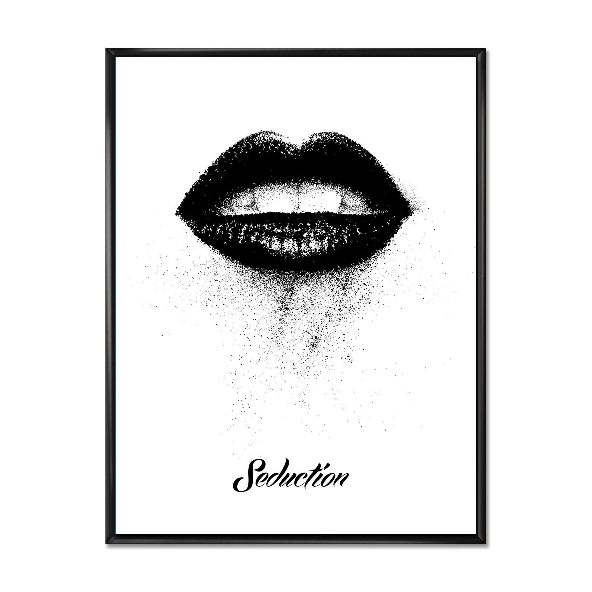 Monochrome Black Female Lips 24 in x 32 in Framed Painting Canvas Art Print, by Designart