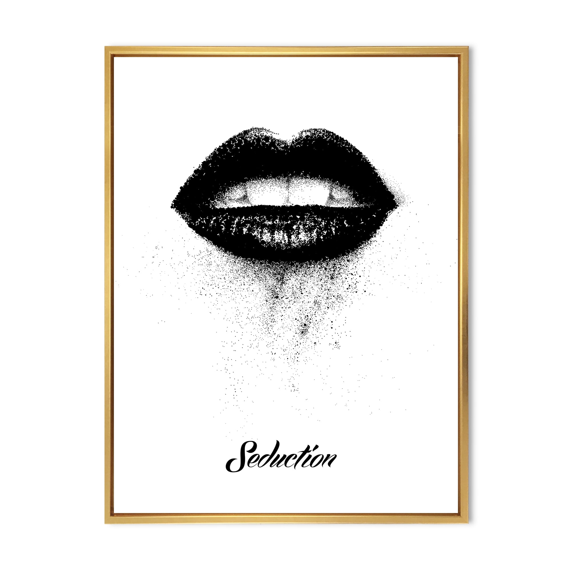 Monochrome Black Female Lips 30 in x 40 in Framed Painting Canvas Art Print, by Designart