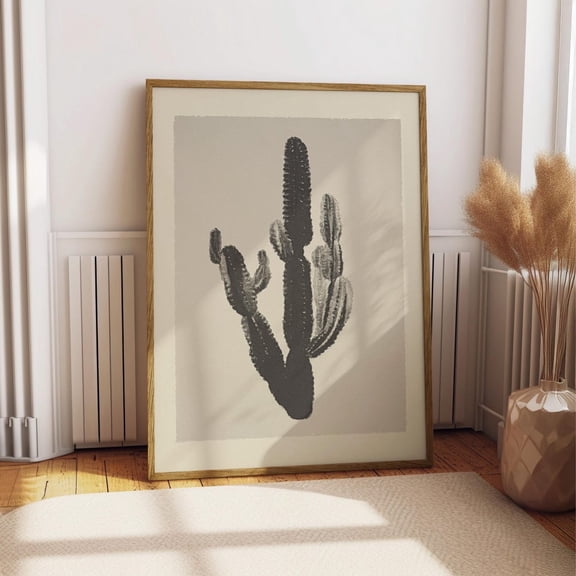 Monochrome Cactus Print Minimalist Desert Wall Art Black and White Botanical Unframed Paper Print