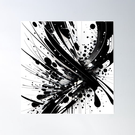 Monochrome Chaos: Black And White Splatter Design Poster Wall Art, Modern Wall Decor For Living Room Bedroom, 24x24 UNFRAMED