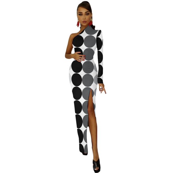 Monochrome Circles Black and white modern Half Dleeve Split Dress Dress for girls women"s summer clothing