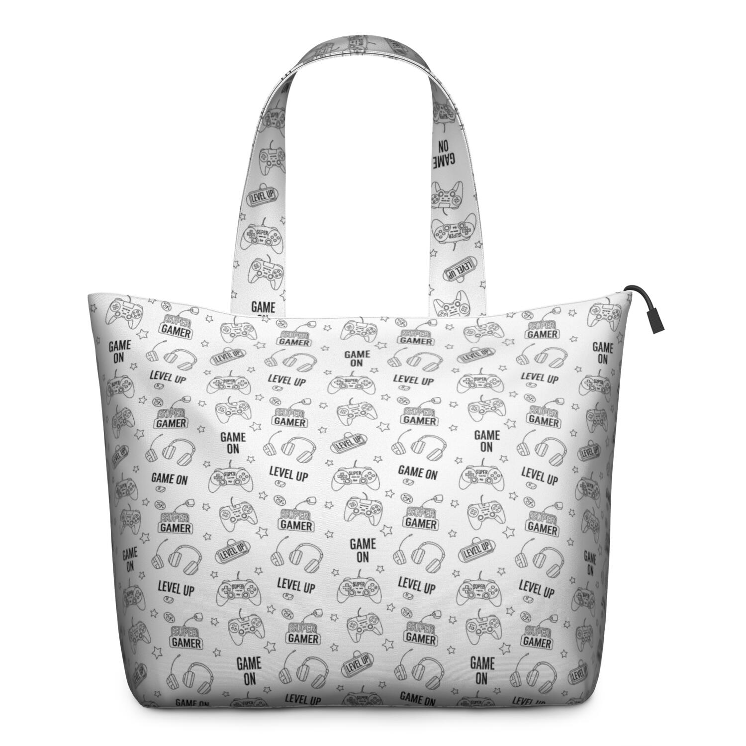 Monochrome Controllers Games Icons White Pattern Travel Tote Bags for Women Carry On,Large Weekender Bags for Women Travel,Multi Functional Duffle Bag for Work,Shopping,Sports