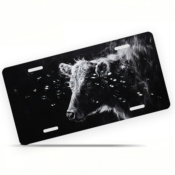 Monochrome Cow Funny Personalized License Plate Rust-proof Stainless Steel Metal License Plate Suitable For Men And Women 12.2" x 6.2"
