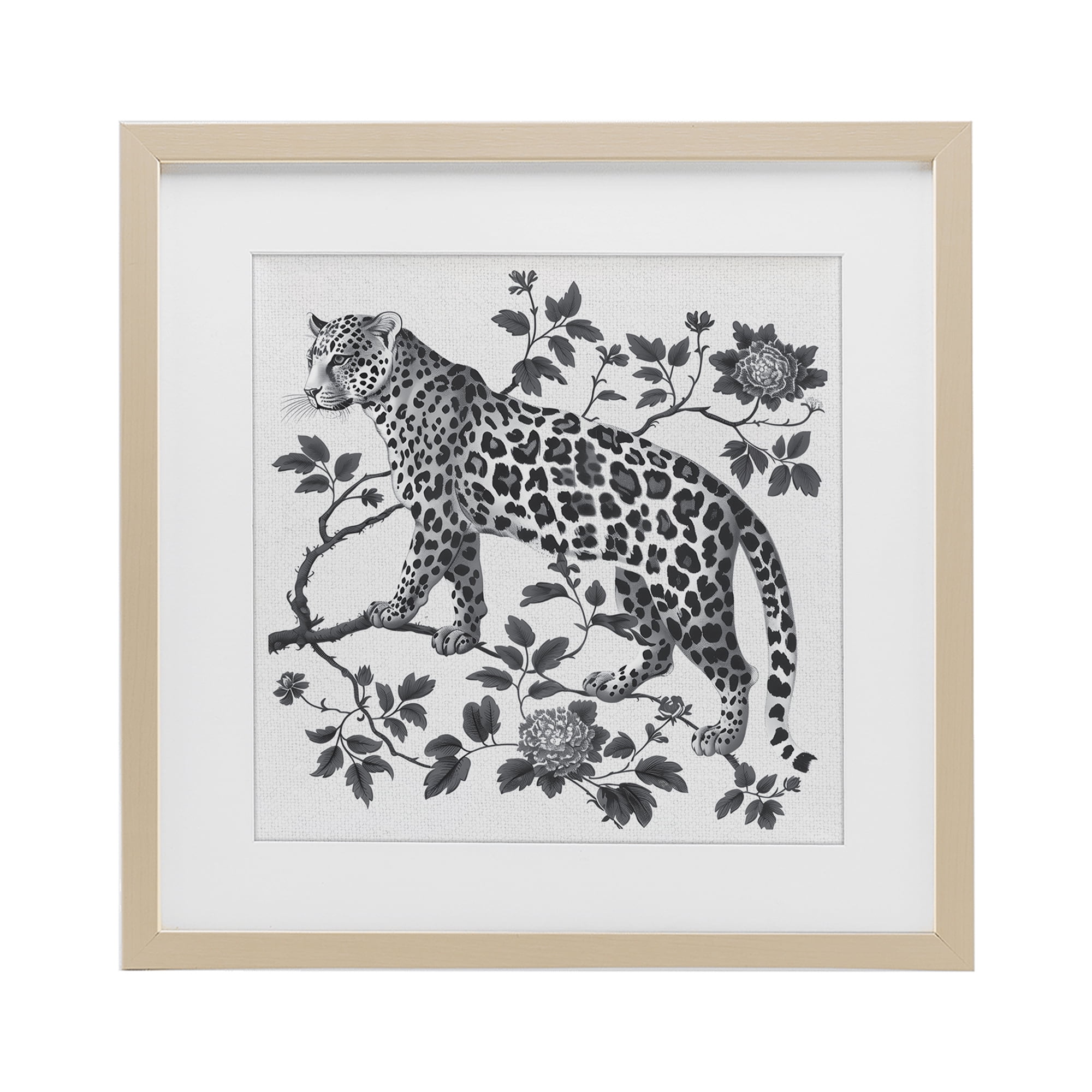 Monochrome Detail Leopard Birch Framed Print Under Glass, design by Lettered and Lined
