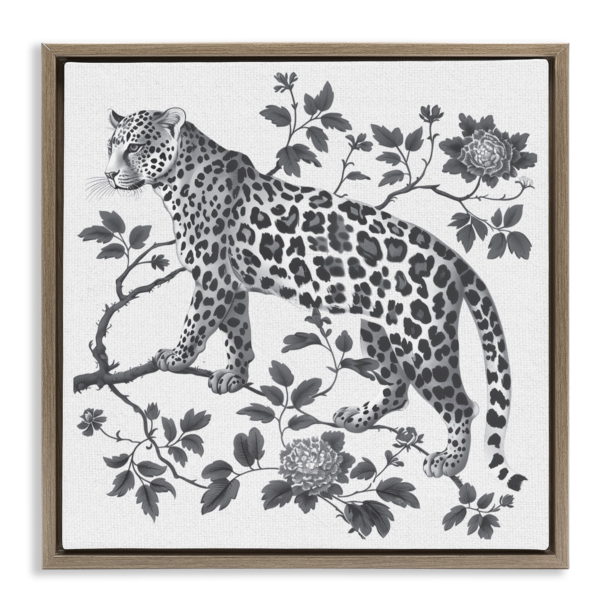 Monochrome Detail Leopard Brown Framed Floater Canvas Wall Art, design by Lettered and Lined