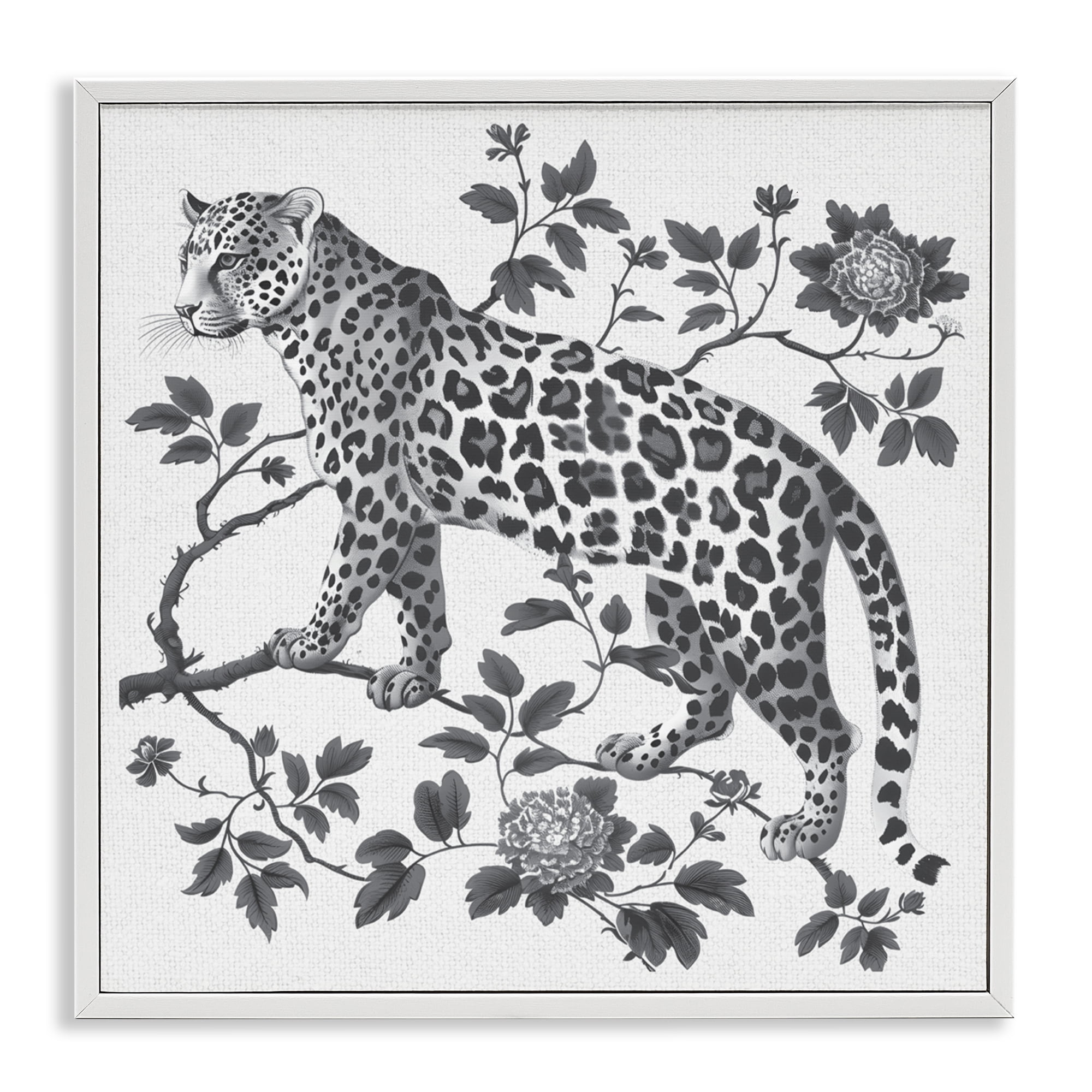 Monochrome Detail Leopard White Framed Giclee Art, design by Lettered and Lined