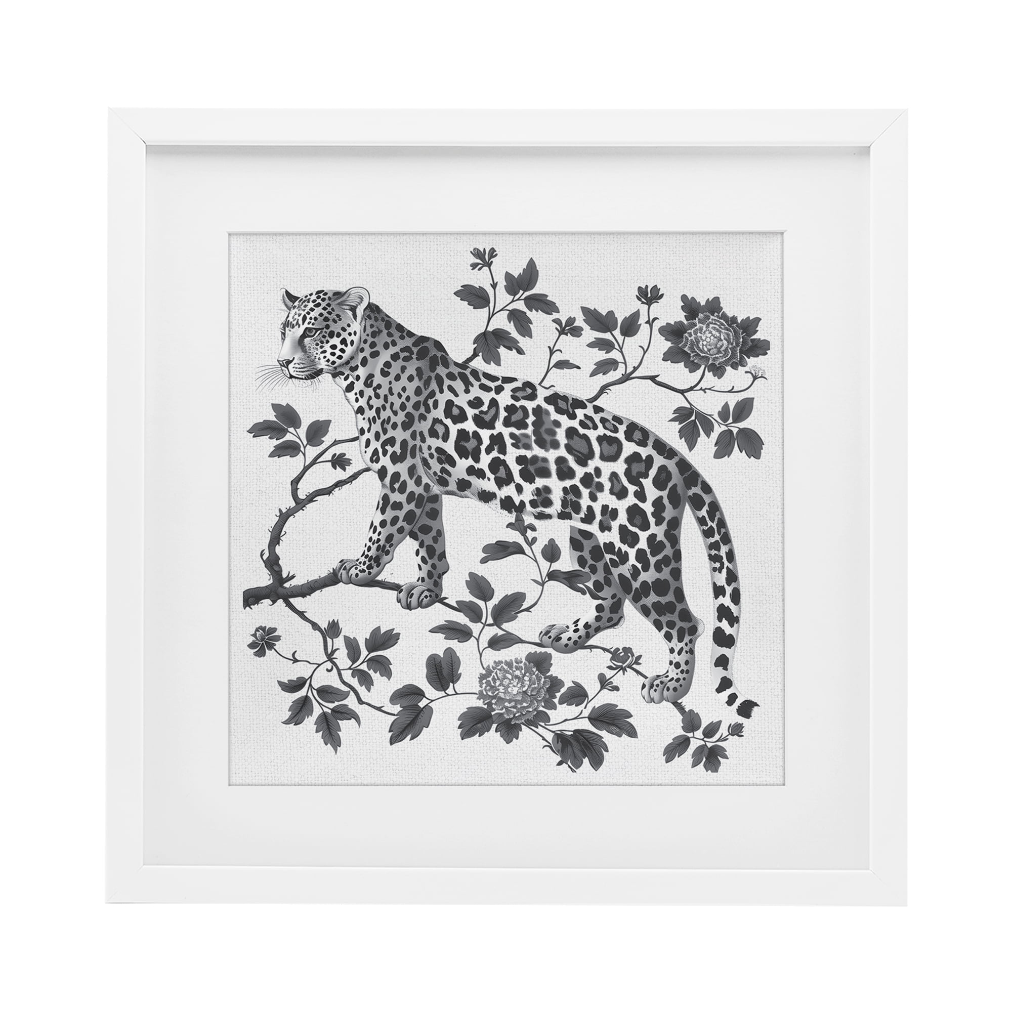Monochrome Detail Leopard White Framed Print Under Glass, design by Lettered and Lined