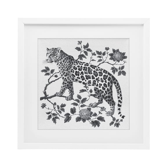 Monochrome Detail Leopard White Framed Print Under Glass, design by Lettered and Lined