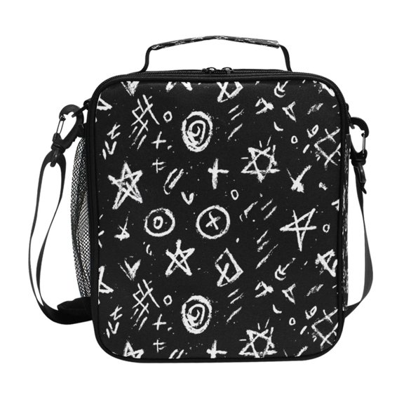 Monochrome Doodle Pattern Graffiti Insulated Lunch Bag Reusable Lunch Box Lunch Container with Straps