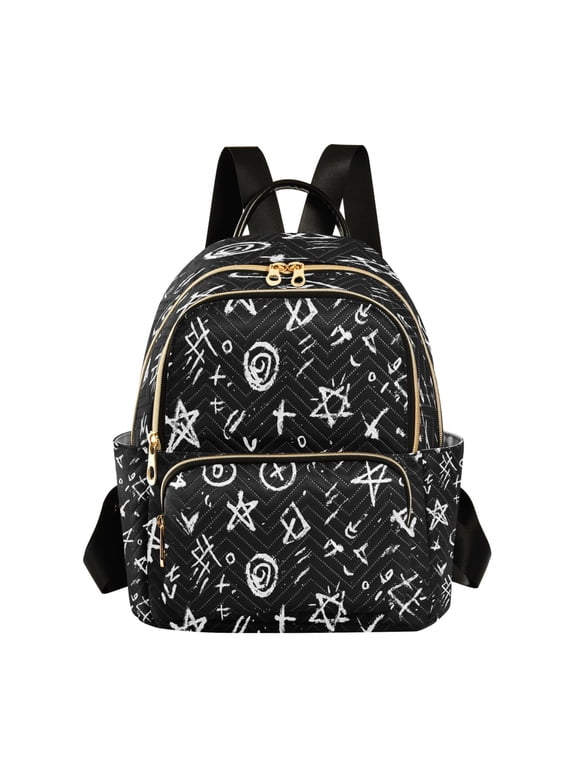 Monochrome Doodle Pattern Graffiti Quilted Backpack Fashion Daypack Commuter Bag for Women 8.5 L