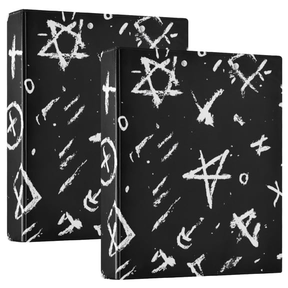 Monochrome Doodle Pattern Graffiti Round Ring Binder 3 Rings 1.5" Capacity File Storage for A4 Size 1 Pack
