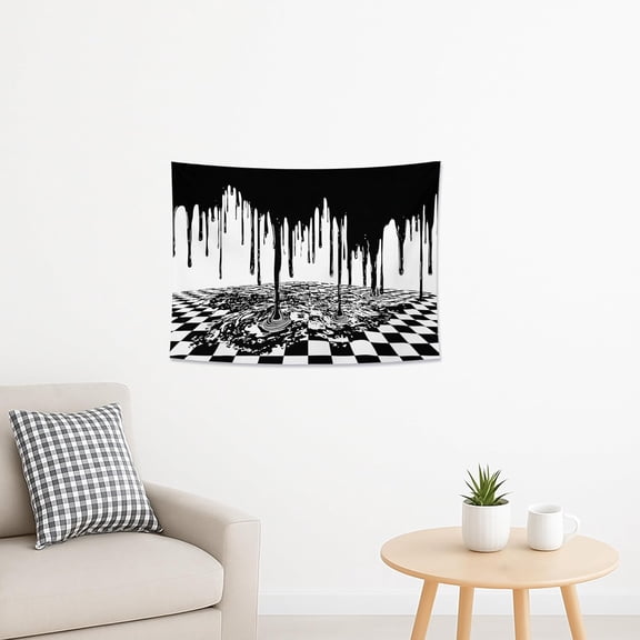 Monochrome Dripping Paint Tapestry Wall Hanging, Abstract Black and White Decorative Art for Living Room Bedroom Studio, 40 x 30 Inch