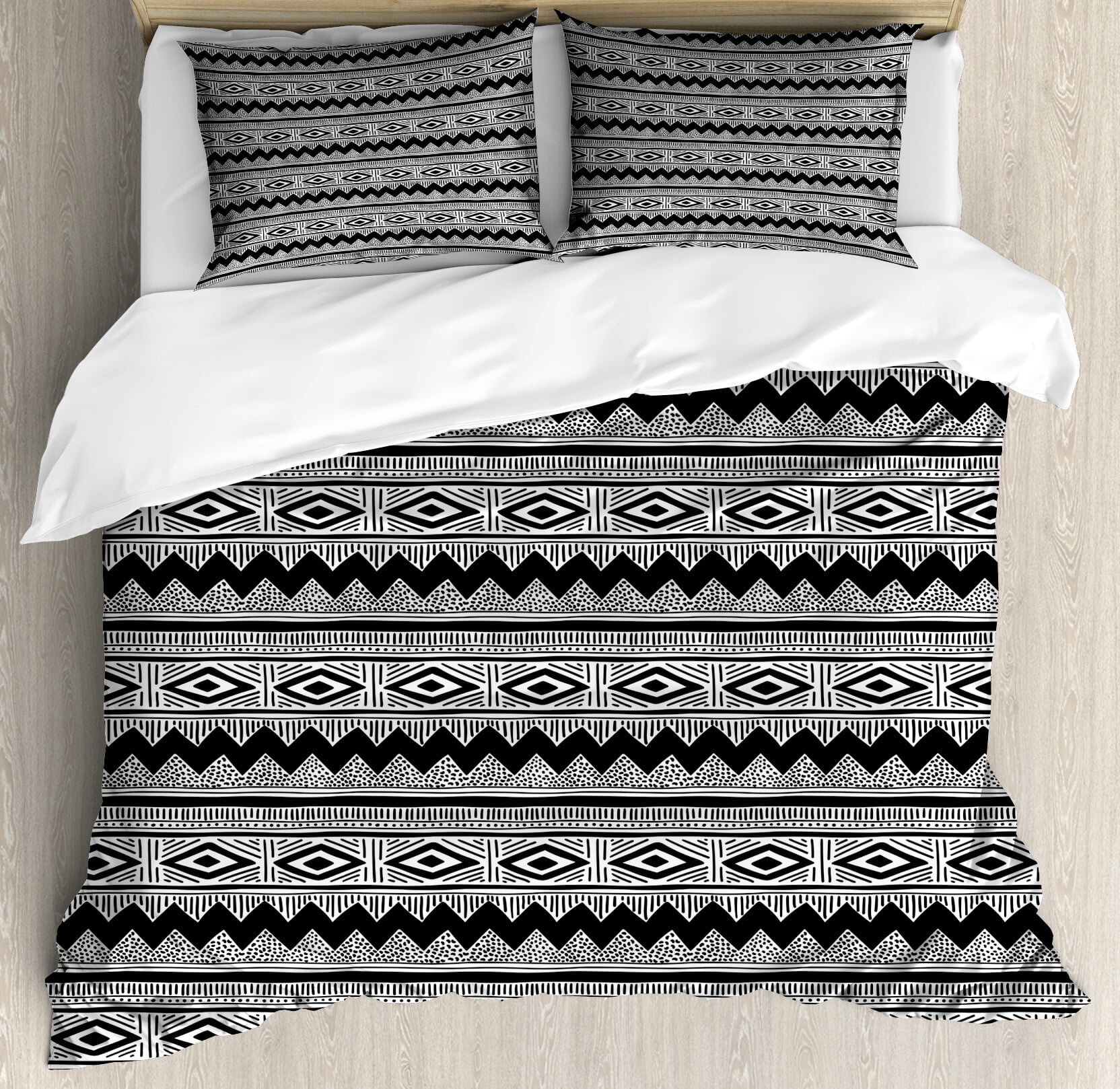 Charcoal Grey and White Tribal Pattern Queen Duvet Set