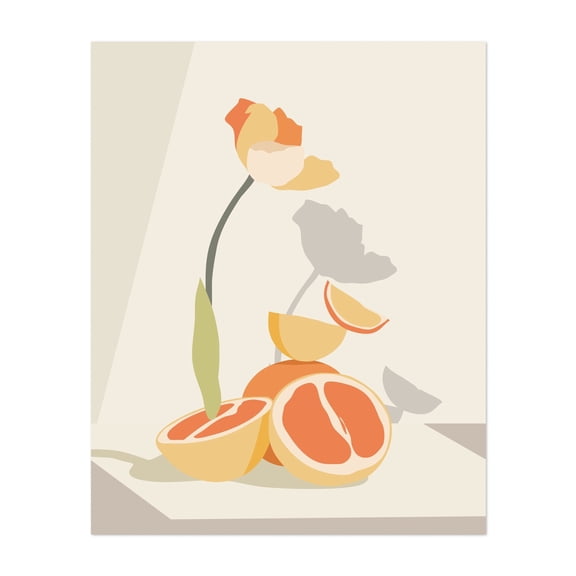 Monochrome Elegance - India Digital Art Minimalist Floral Fruit Botanical Modern Art Abstract Kitchen Decor Unframed Wall Art Print 18 x 24 inches