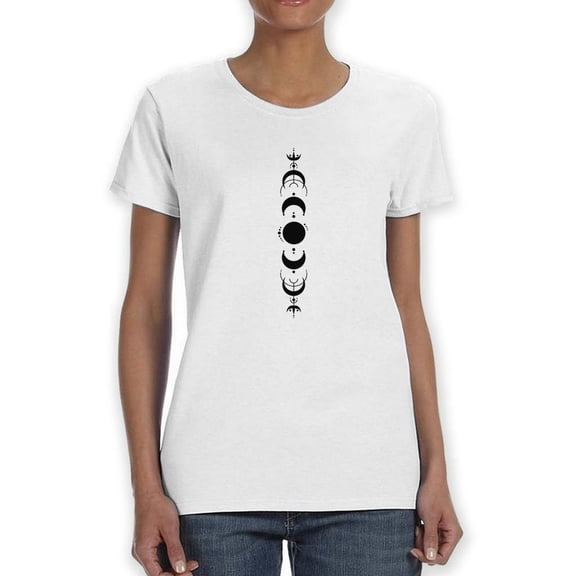 Monochrome Elegant Moons Shaped T-Shirt Women -Image by Shutterstock, Female Medium
