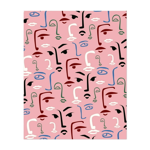 Monochrome Faces - India Line Drawing Abstract Minimalist Line Art Modern Art Pop Art Pattern Geometric Unframed Wall Art Print 6 x 8 inches