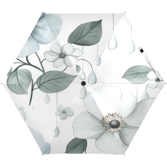 Monochrome Floral Art Umbrellas for Sun Auto Open Close UV50+ Waterproof 5-Fold Compact Fiberglass Frame