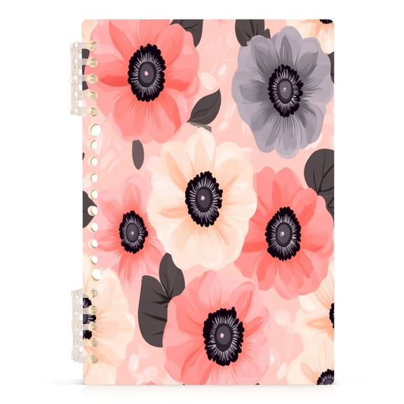 Monochrome Floral Design A5 8.3x5.7in PP Notebook, Adjustable Rings, 60 Sheets, Diary or Journey Note