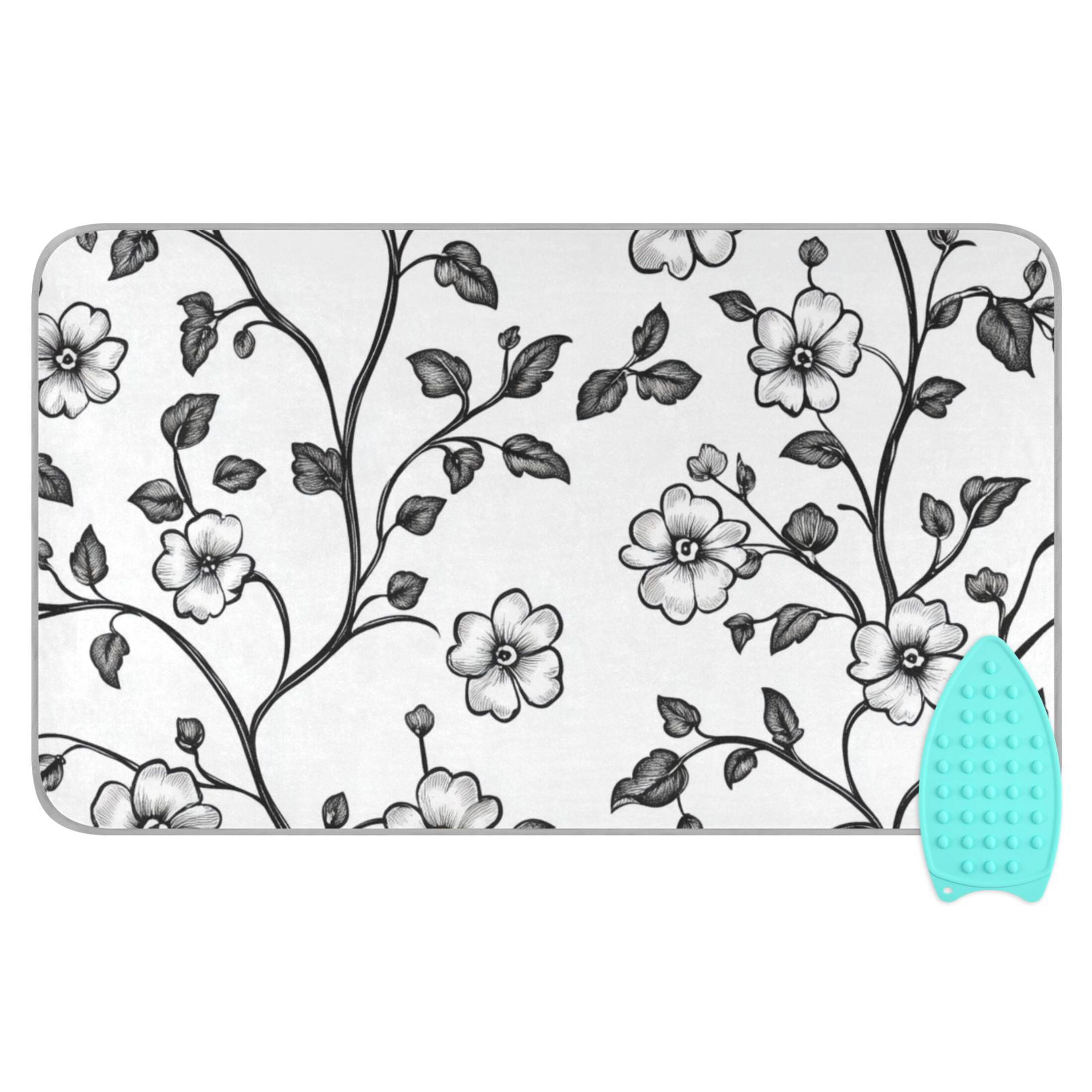 Monochrome Florals and Leaves Ironing Mat Blanket Portable Travel Ironing Pad Heat Resistant Pad 47.2" x 27.6”