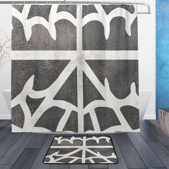 Monochrome Flow Bathroom Accessory Sets Waterproof Shower Curtain with Anti-Slip Bath Mat Durable Combo