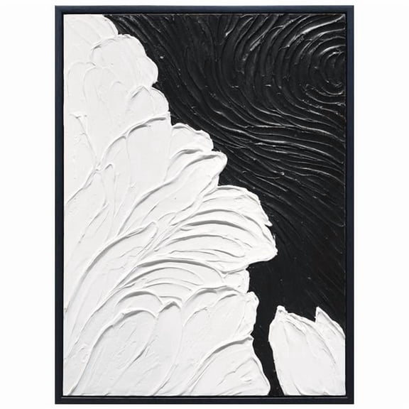 Monochrome Flow Heavily Textured Hand Painted Blck&White Framed Canvas Wall Art