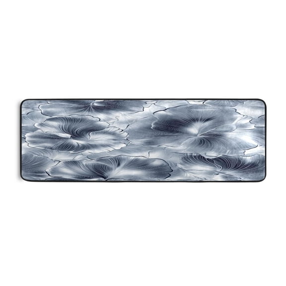 Monochrome Flower Pattern 72x24" Runner Rug, Non-Slip Memory Foam Cushion, Anti-Crease for Hallways and Bedrooms