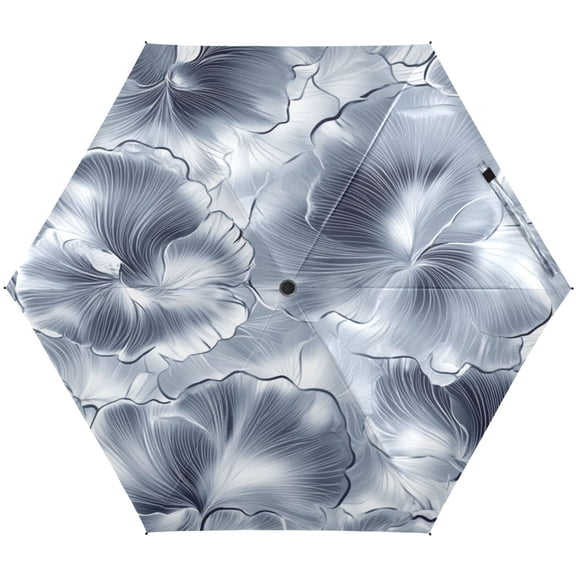 Monochrome Flower Pattern Umbrellas for Sun Auto Open Close UV50+ Waterproof 5-Fold Compact Fiberglass Frame