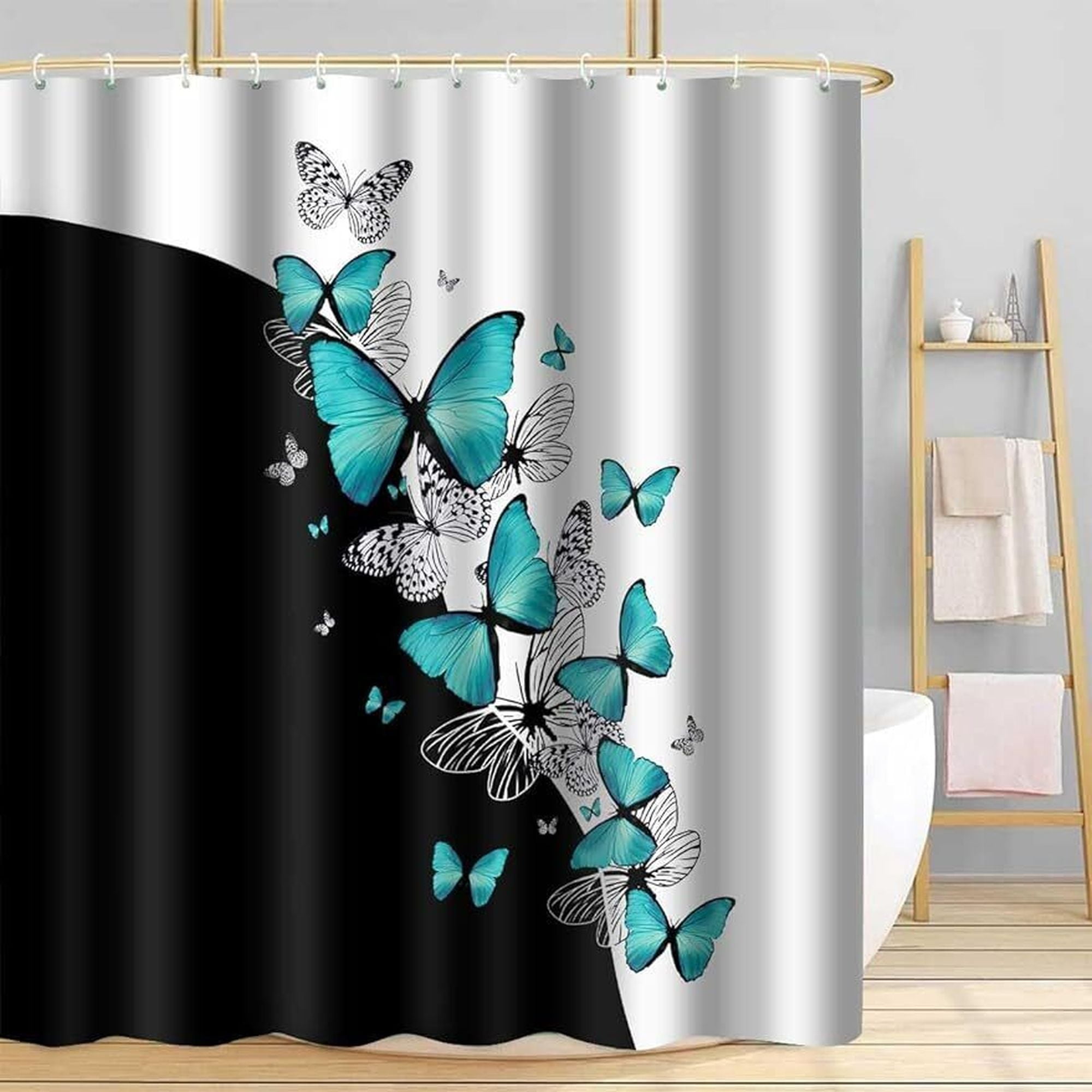 Monochrome Flutter Black & White Butterfly Shower Curtain
