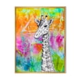 thumbnail image 1 of Monochrome Giraffe Drawing On Bright Rainbow 24 in x 32 in Framed Painting Canvas Art Print, by Designart, 1 of 5