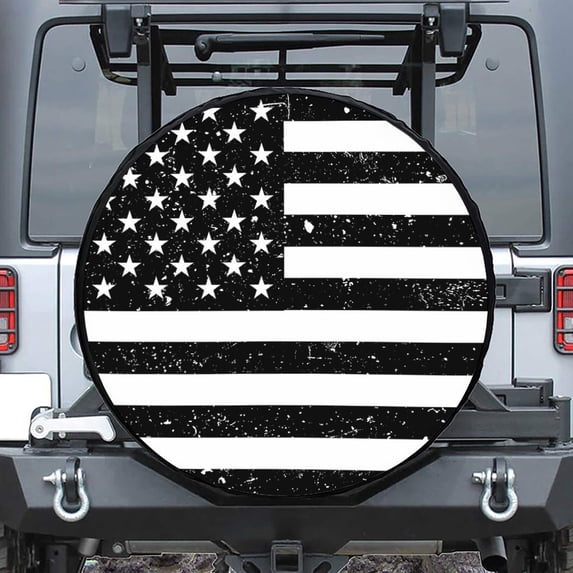 Monochrome Grunge American Flag Waterproof Fabric Spare Tire Cover, American Flag Tire Cover For Suv Rv Camper Trailer Truck 14 15 16 17 18In. Gifts For Us Independence Day, 4Th Of July