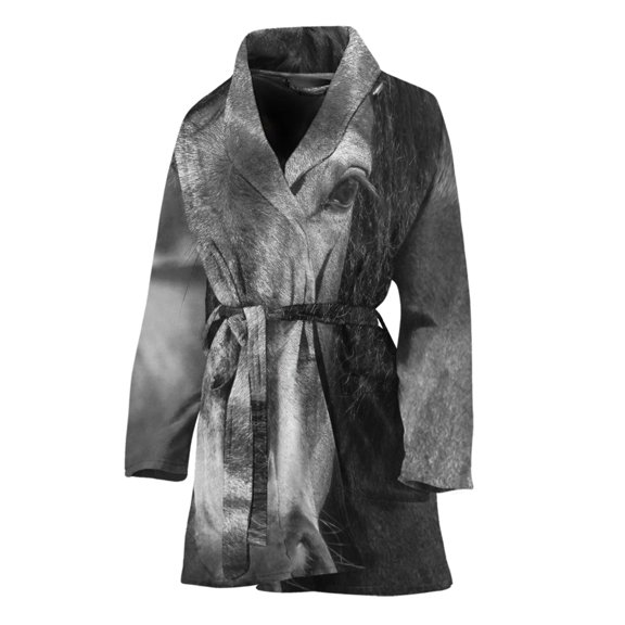 Monochrome Horse Women Bathrobe One Size Univeral Fits, Horse Lover Fashion Lightweight Plush Fleece Long Robe For Women