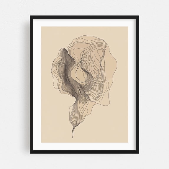 Monochrome Minimalist Floral Illustration - Line Drawing Abstract Line Art Minimalist Modern Art Geometric Surrealism Black and White Black Framed Wall Art Print 18 x 24 inches