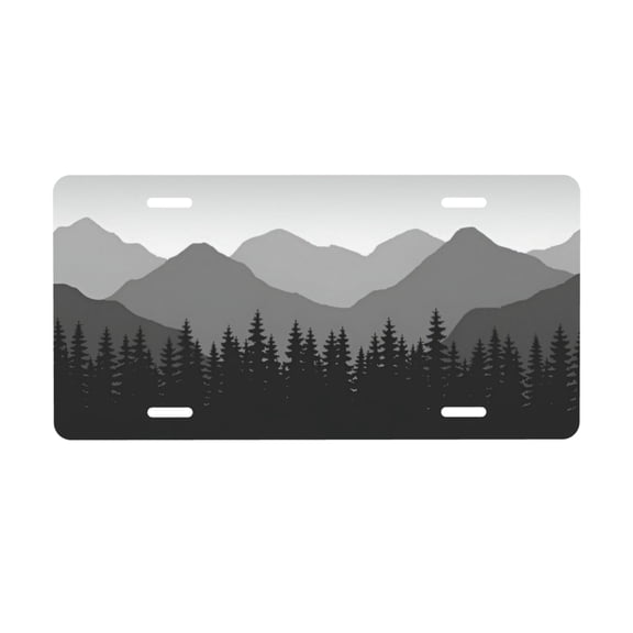 Monochrome Mountain Forest Landscape License Plate with 4 Holes,Novelty Aluminum Metal Car Plate Vanity Tag Decorative Car Front Accessories for Women Men,6x12 Inches
