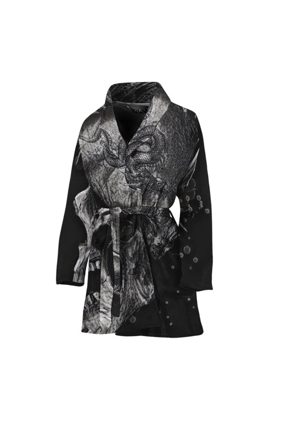 Monochrome Punk Skull Women Bathrobe One Size Univeral Fits, Skull Lover Gifts Fashion Lightweight Plush Fleece Long Robe For Women
