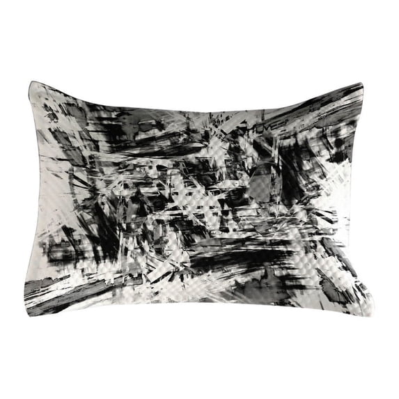 Monochrome Quilted Pillowcover, Old Grunge Style Abstract Art with Brushstrokes Chaos Image Print, Standard King Size Accent Pillow Cover for Bedroom, 36" x 20", White Black and Grey, by Ambesonne