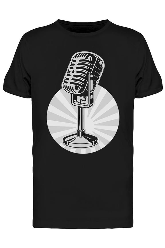 Monochrome Retro Microphone T-Shirt Men -Image by Shutterstock, Male Medium