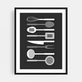 thumbnail image 1 of Monochrome Row Kitchen Utensils - Digital Art Kitchen Decor Minimalist Modern Art Geometric Line Art Black and White Abstract Black Framed Wall Art Print 18 x 24 inches, 1 of 3