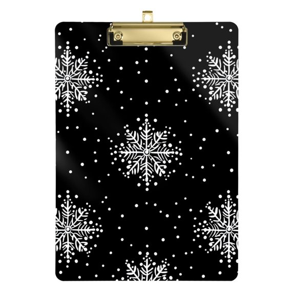 Monochrome Snowflakes Dots Acrylic Clipboard Drawing Board with Hook Writing Pad File Storage A4 Size Gold 12.5" x 9"