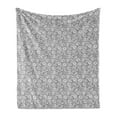 thumbnail image 1 of Monochrome Soft Flannel Fleece Throw Blanket, Doodle Composition with Swirls and Curves Nature Themed Petals, Cozy Plush for Indoor and Outdoor Use, 50" x 70", Charcoal Grey and White, by Ambesonne, 1 of 5