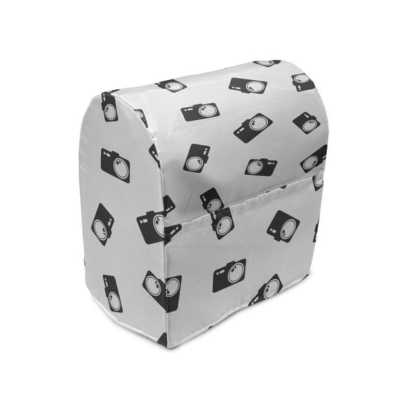 Monochrome Stand Mixer Cover, Photography Tools Motifs Cinema Equipment Pattern Device Camera Take Images, Kitchen Appliance Organizer Bag Cover with Pockets, 5 Quarts, Dark Grey White, by Ambesonne