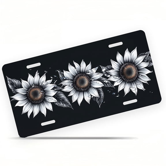 Monochrome Sunflowers Front License Plate, Metal License Plate, Funny Standard Plates Personalized Novelty Decorative For Men/Women/Boys/Girls Car 6×41 Inch