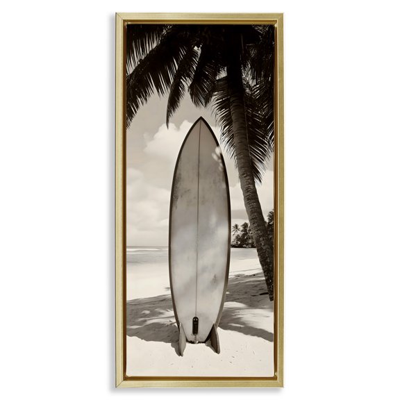 Stupell Industries Monochrome Surf Paradise Gold Framed Floater Canvas Wall Art, design by LSR Design Studio, 31 x 15