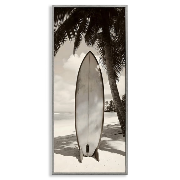 Stupell Industries Monochrome Surf Paradise Gray Framed Giclee Art, design by LSR Design Studio, 30 x 13