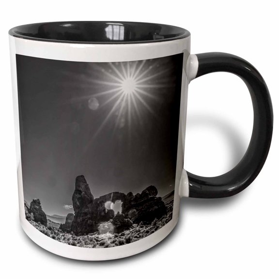 3drose, Monochrome Turret Arch, Windows Area, Arches National Park, Moab, Ut, 11oz Two-tone Black Mug