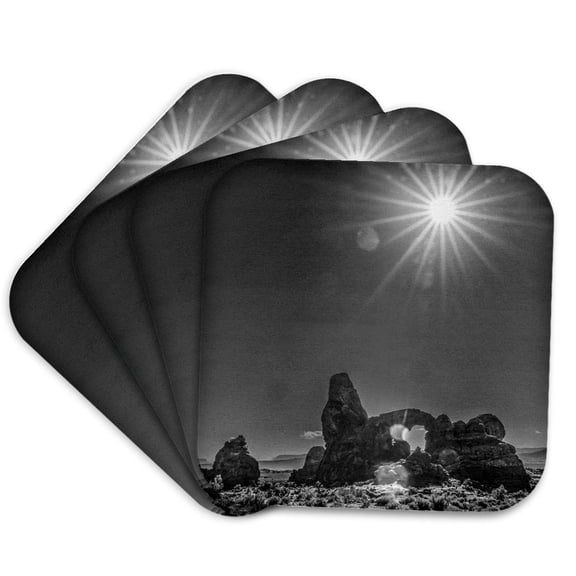 3drose, Monochrome Turret Arch, Windows Area, Arches National Park, Moab, Ut, Set of 4 Coasters - Soft