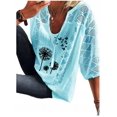 thumbnail image 1 of Monocolor women's T-shirt with lace stitching and U-neck, short sleeves, loose shirt Short blouse for black woman, 1 of 2