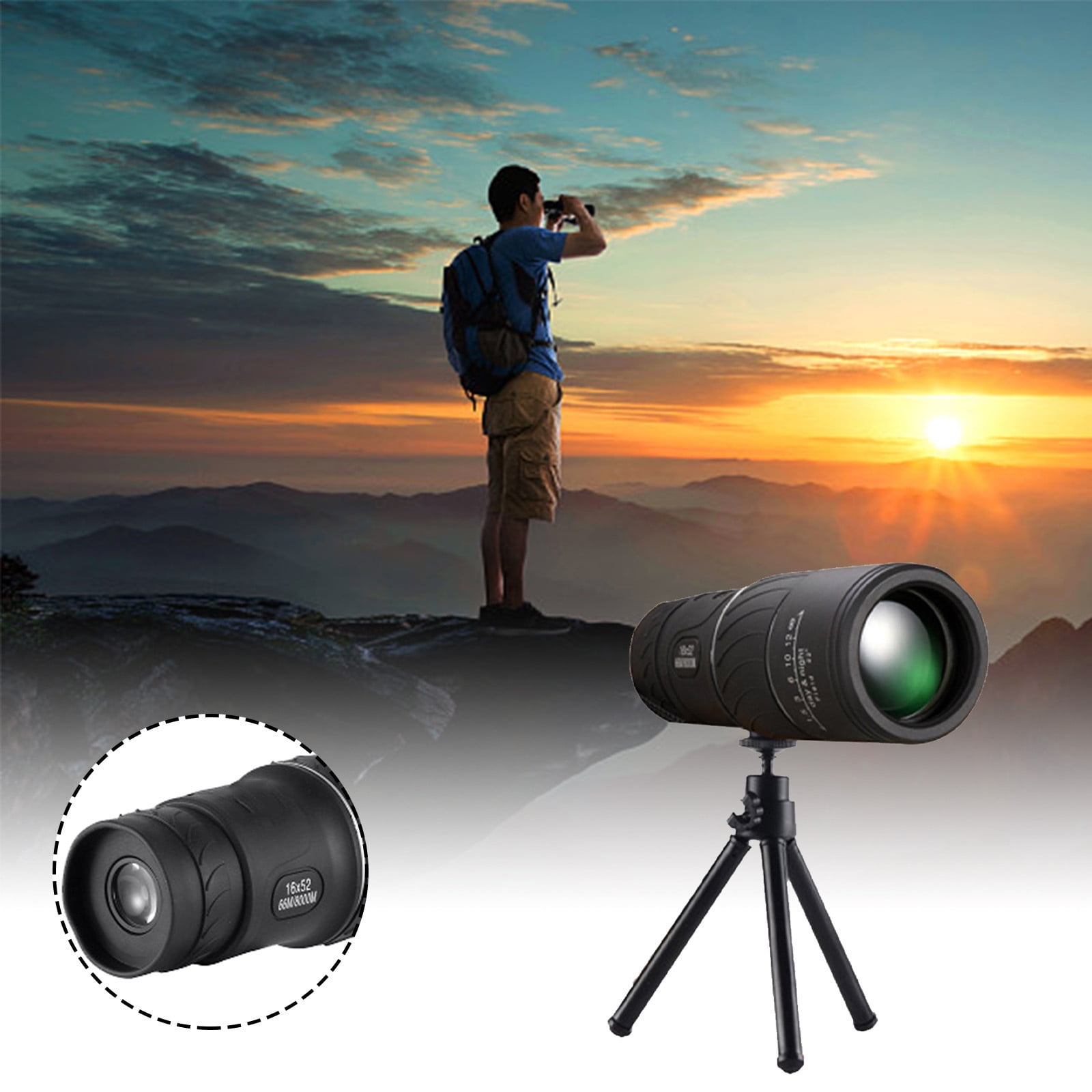 Monocular Telescope, 16x52 High Power Dual Focus Optics Scope with Day ...